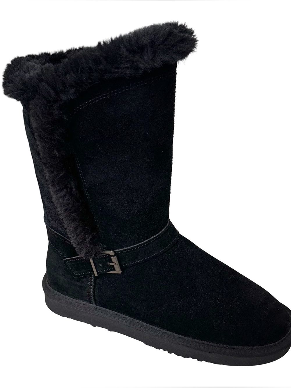 NWOB Lamo "Selena" Black Suede Mid-Calf Water Resistant Faux Fur Lined Boots